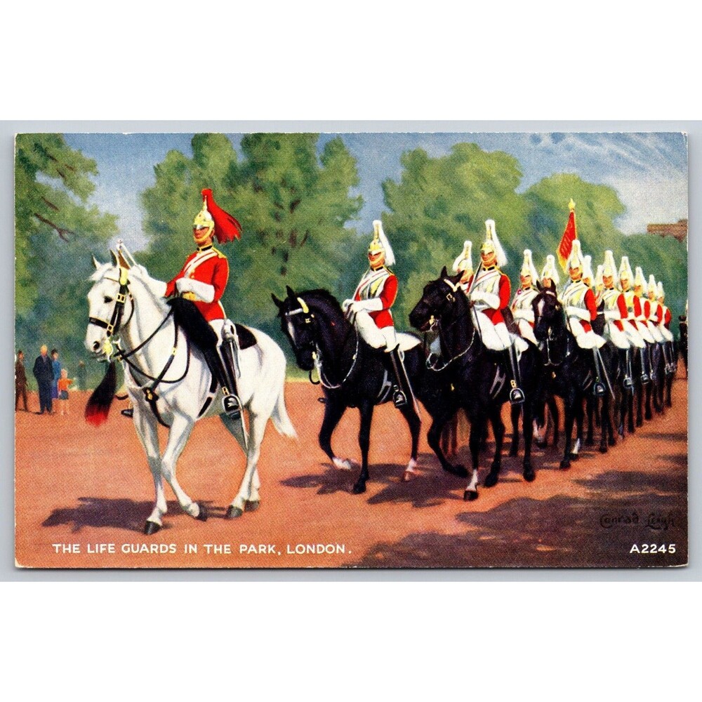 Vtg Valentine's Postcard Life Guards London Queen's Guard Conrad Leigh Art A2245
